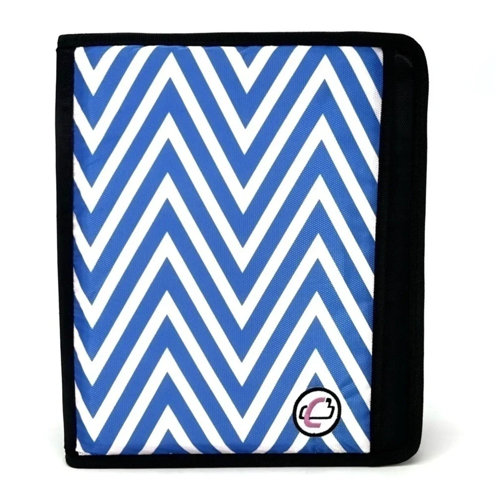 Case-It “The Z” Dual Three Ring Zip Binder Blue & White Chevron Handle Strap NWT